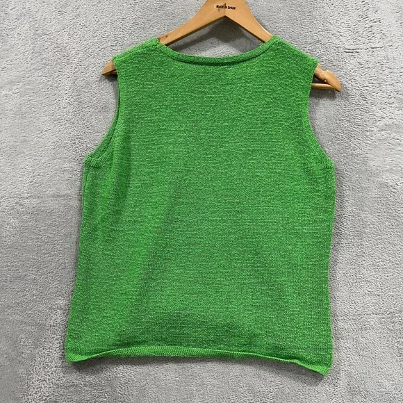 Pendleton Sweater Top‎ Blouse L Green Sleeveless Tight Knit V Neck Bohemian
